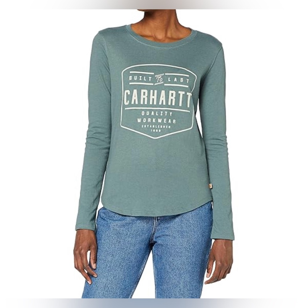 Carhartt Green Graphic Long Sleeve Relaxed Fit Shirt Size XL Women’s EUC